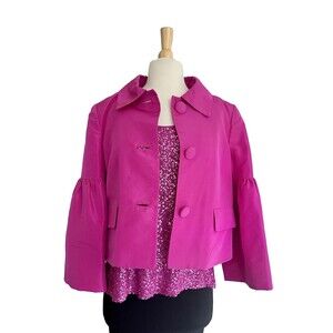 Ellen Tracy 100% Silk Bell Sleeve Crop Jacket Sz 10 & Sequin Top Sz M Magenta